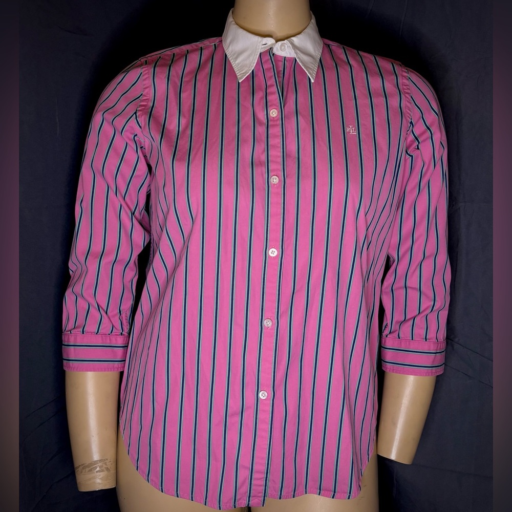 Ralph Lauren Pink and Blue Striped Button Down Shirt